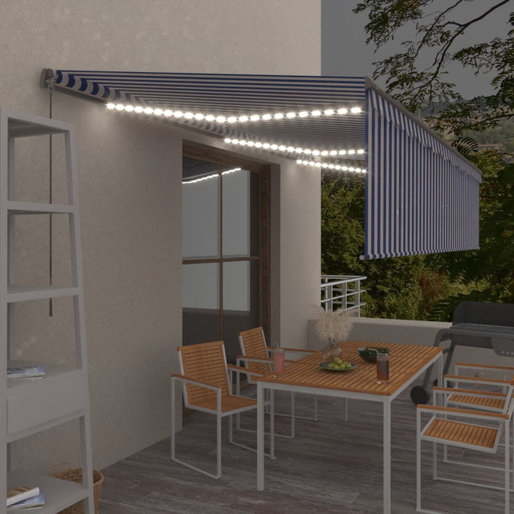 vidaXL Manual Retractable Awning with Blind&LED 3x2.5m Blue&White