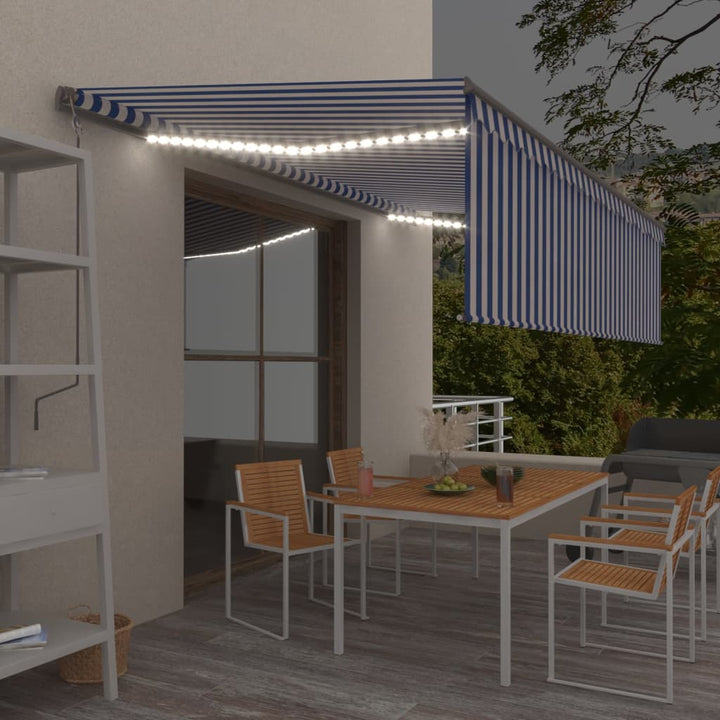 vidaXL Manual Retractable Awning with Blind&LED 3x2.5m Blue&White