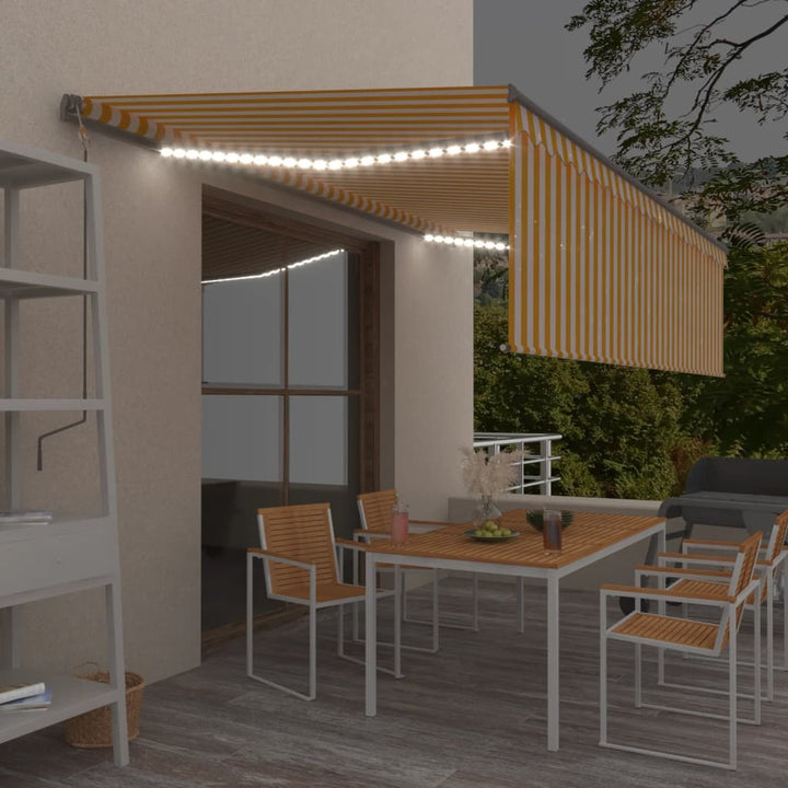 vidaXL Manual Retractable Awning with Blind&LED 3x2.5m Blue&White