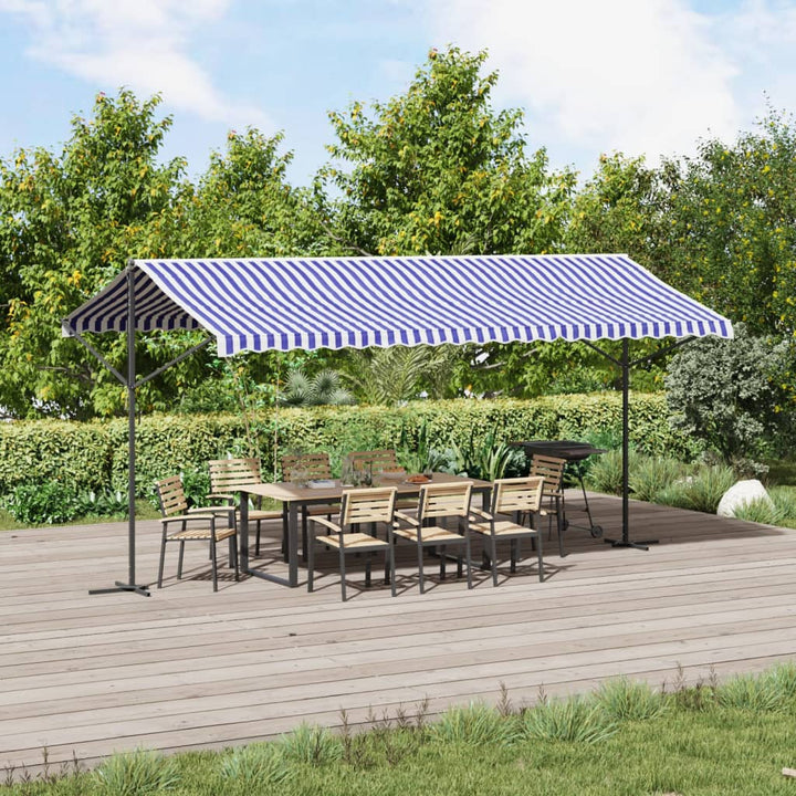vidaXL Free Standing Awning Blue and White 300x300 cm Fabric and Steel