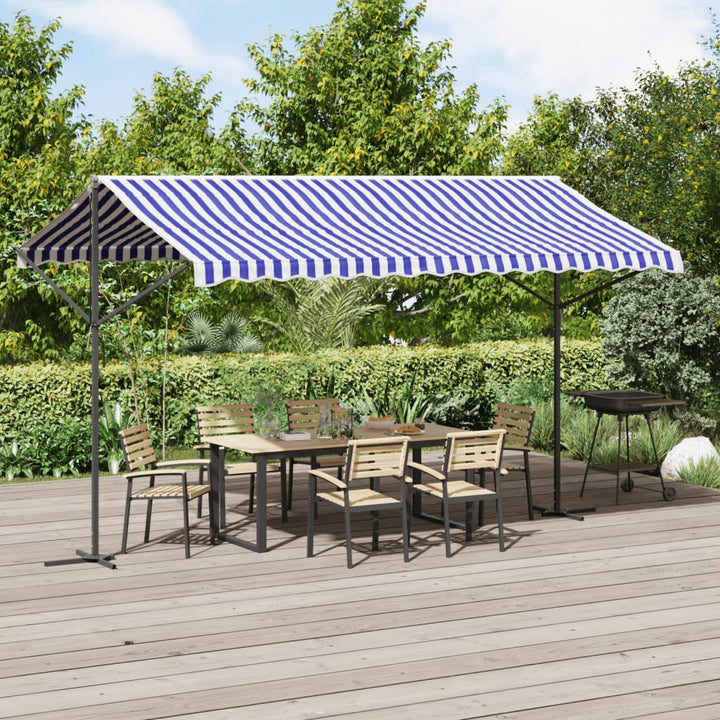 vidaXL Free Standing Awning Blue and White 300x300 cm Fabric and Steel