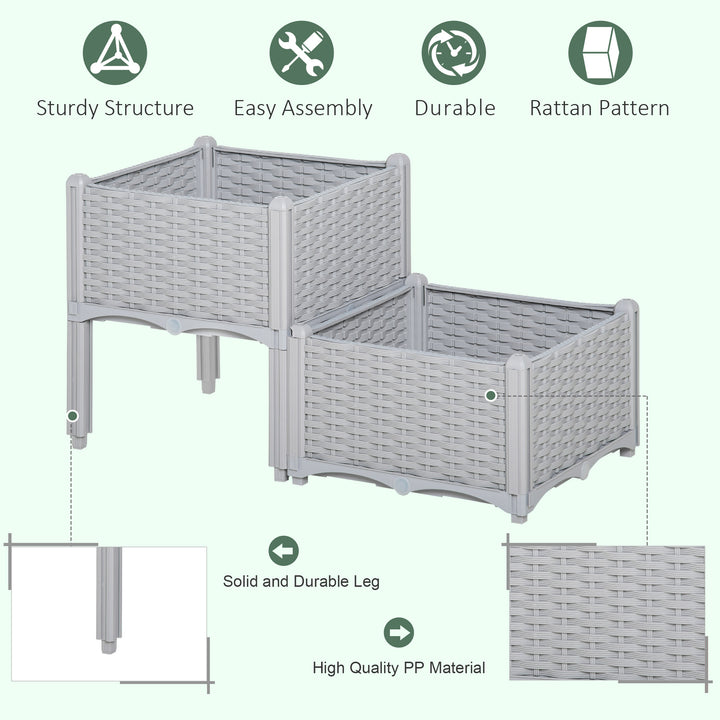 PP Set Of 2 Raised Outdoor Garden Planter Box