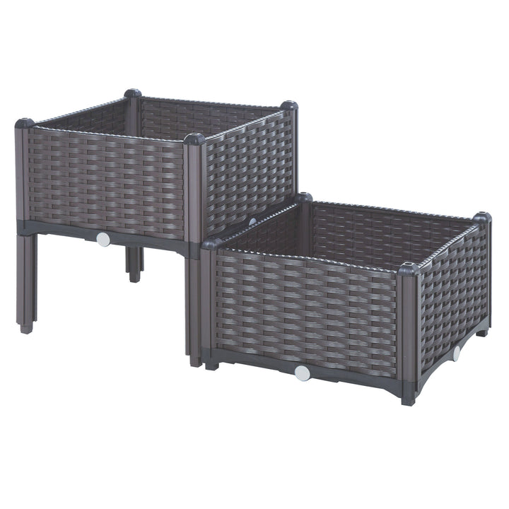 PP Set Of 2 Raised Outdoor Garden Planter Box