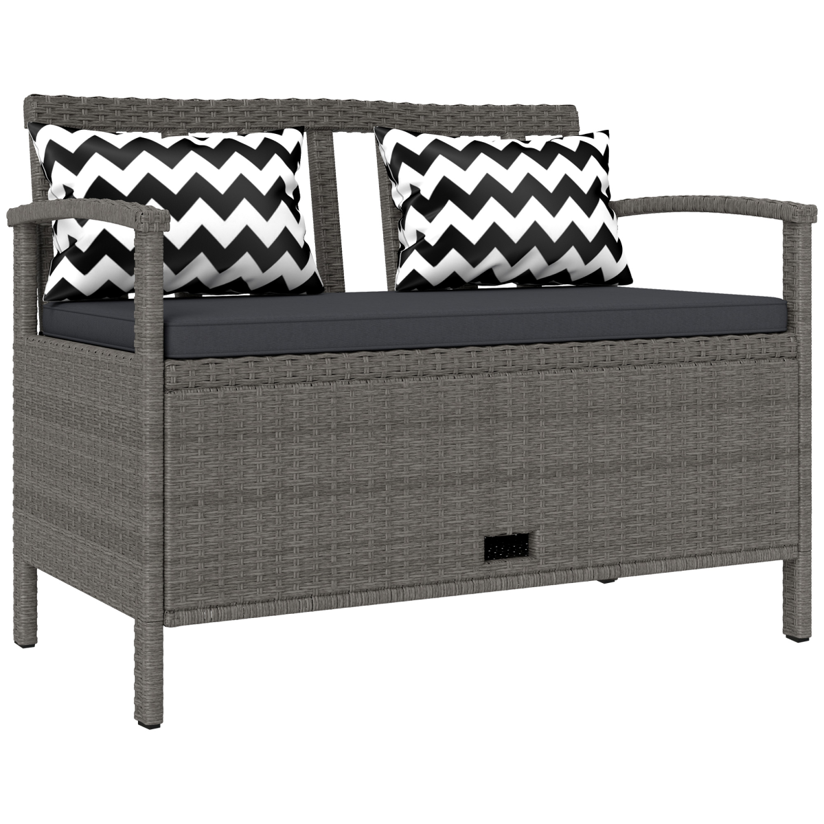 160L Rattan Garden Storage Bench, Cushioned Outdoor Bench, Grey ...