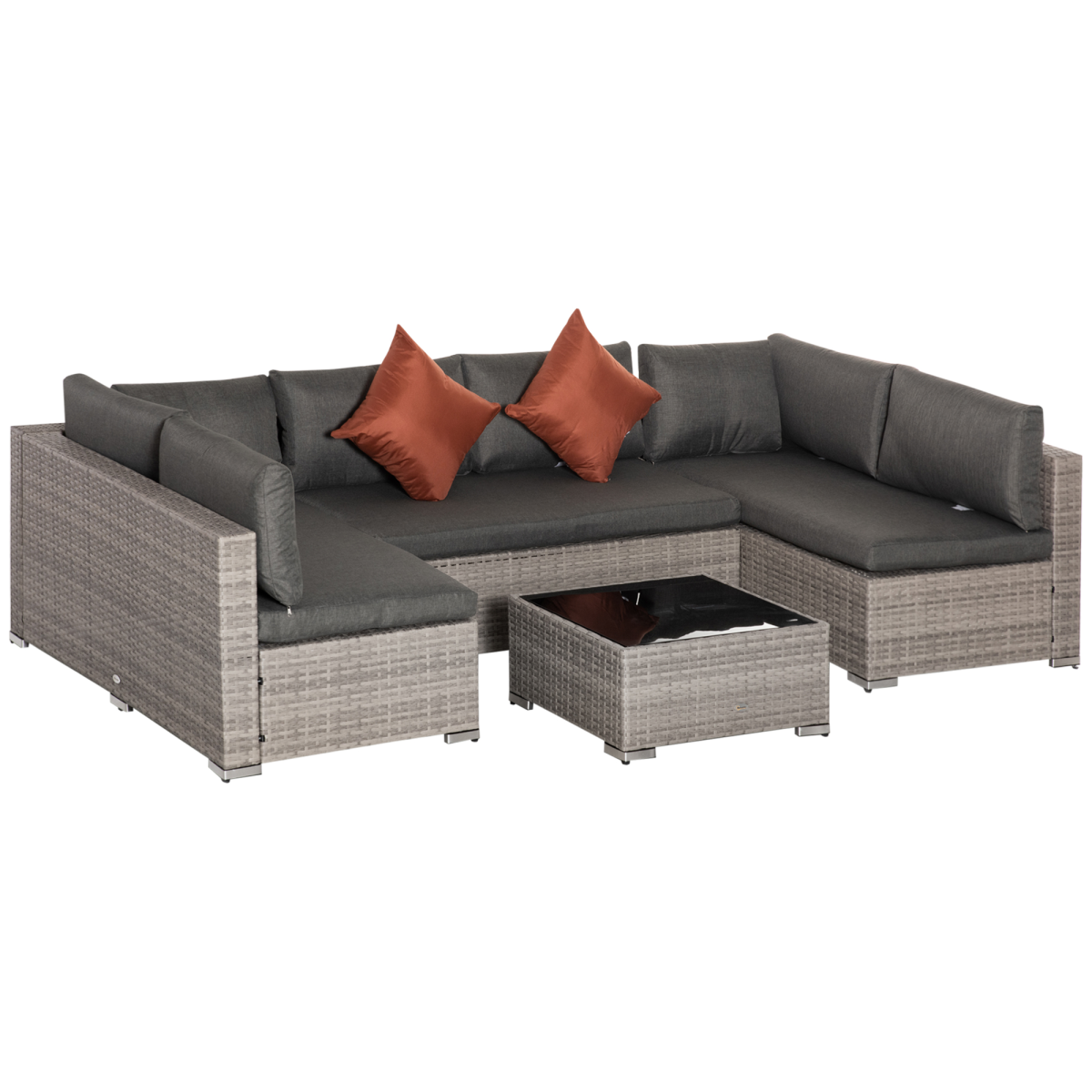6 Seater Patio PE Rattan Sofa Set w Tempered Glass Coffee Table