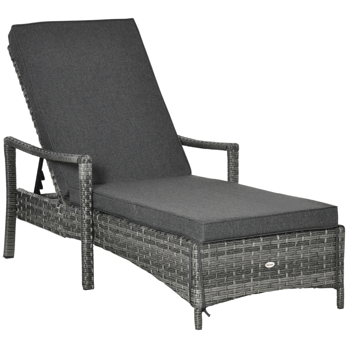 Rattan Single Sun Lounger Reclining Chair 4 Adjustable Backrest & Cushion