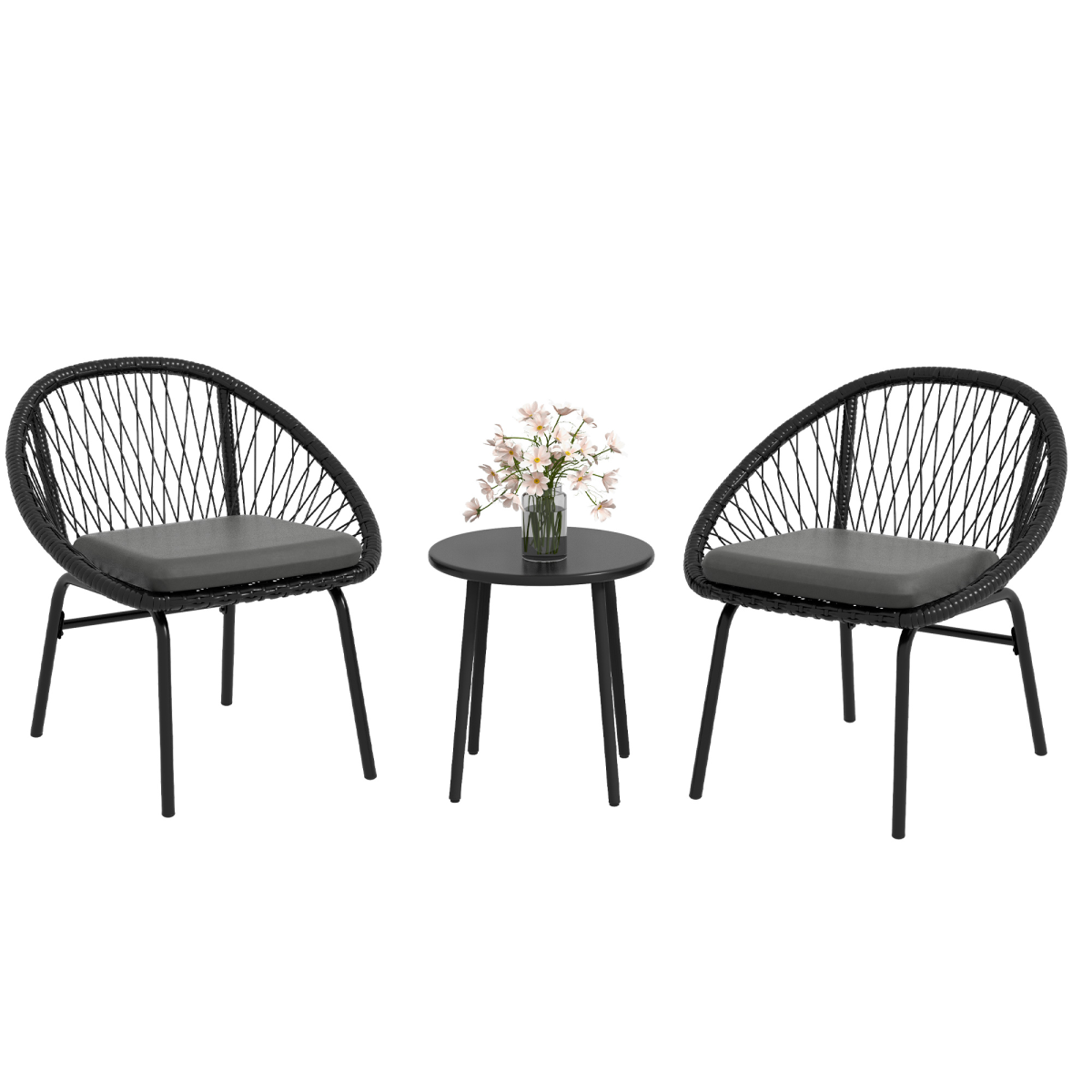 3 Piece Garden Furniture Set, Bistro Set w/ 2 Chairs & 1 Coffee Table