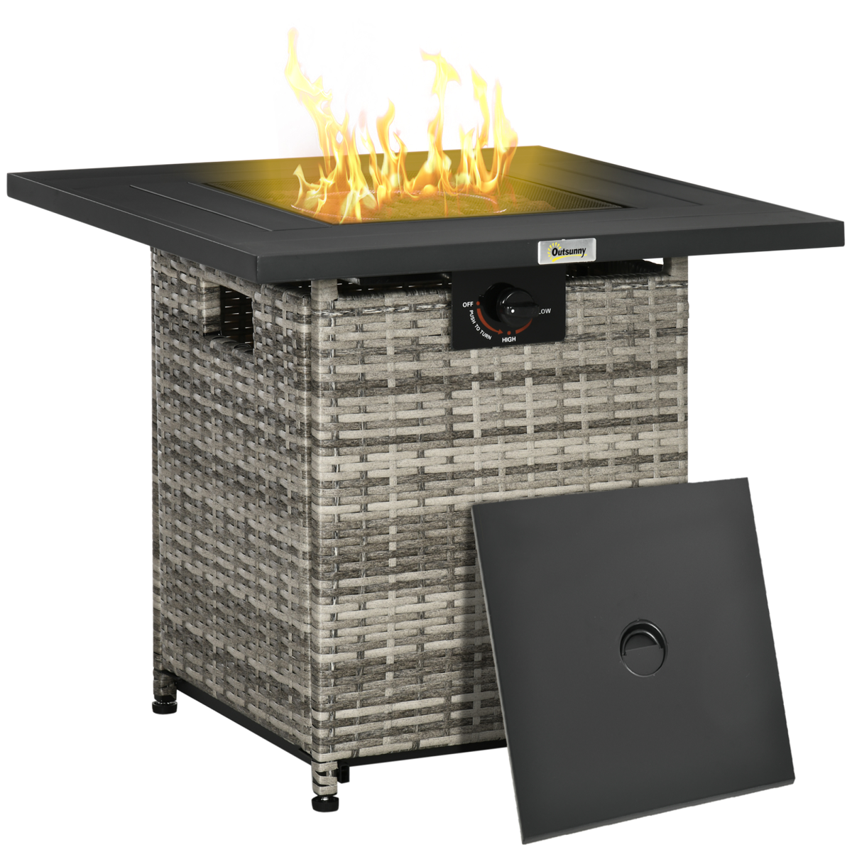 Gas Fire Pit Table w Rain Cover Mesh Lid & Lava Stone 40 000 BTU