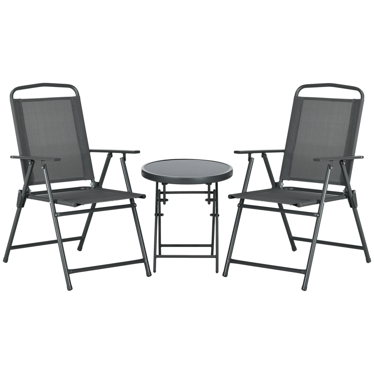 Patio Bistro Set Folding Chairs & Coffee Table Balcony Dark Grey