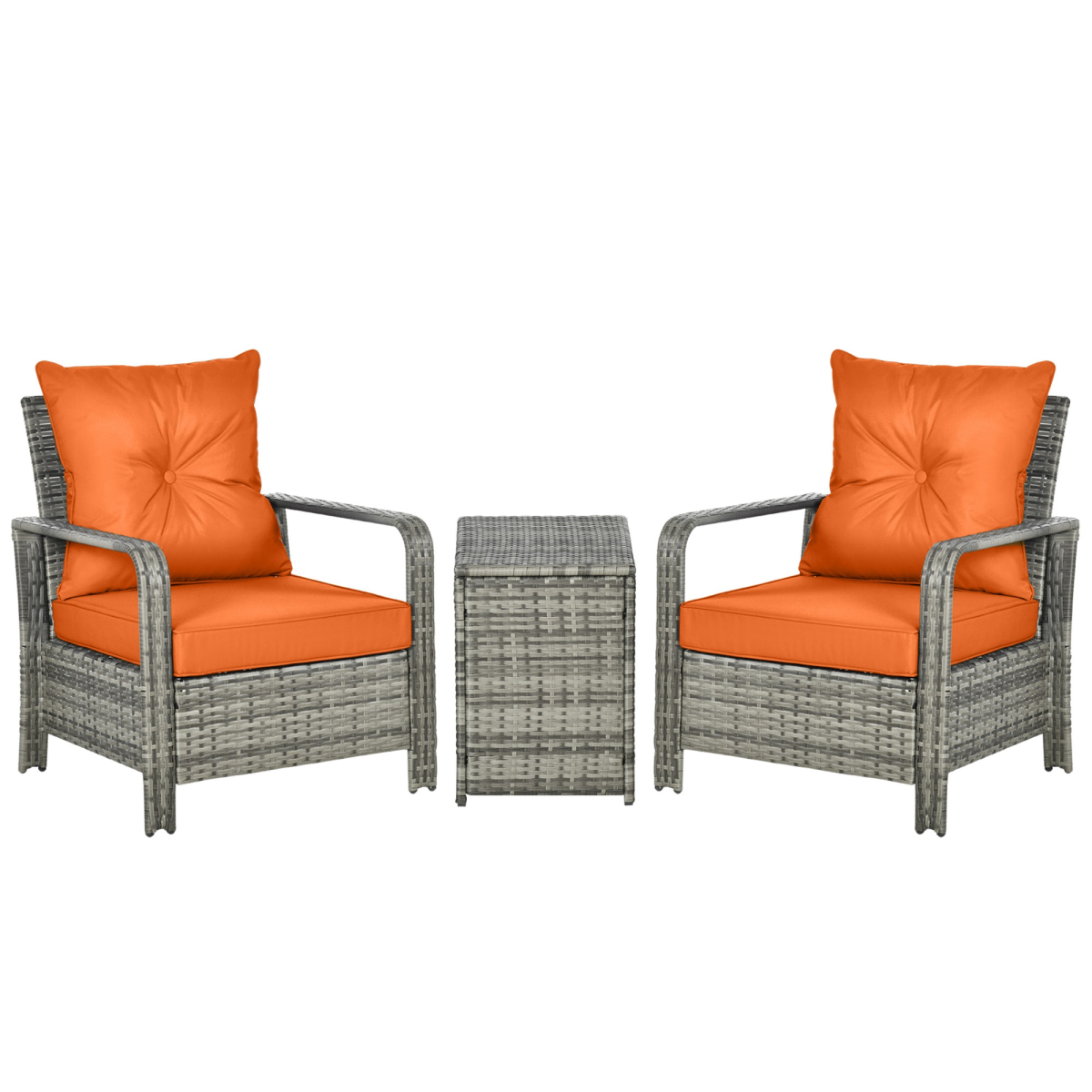 3 PCs PE Rattan Garden Sofa Set w 2 Chairs & Storage Table