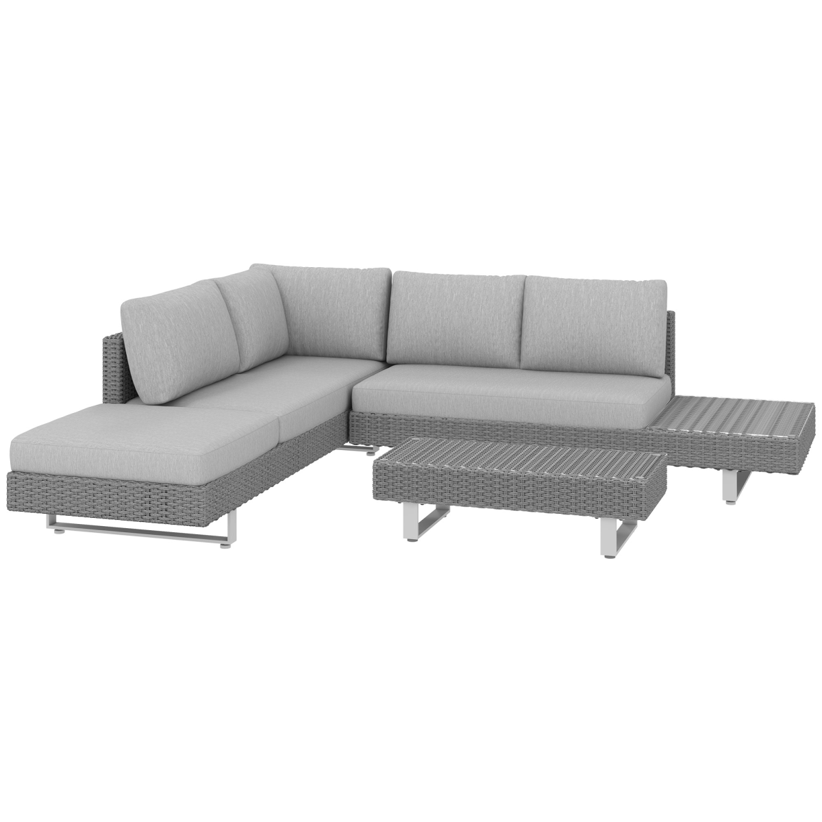 3pc Rattan Wicker Sofa Set Tea Table & Cushions Light Grey