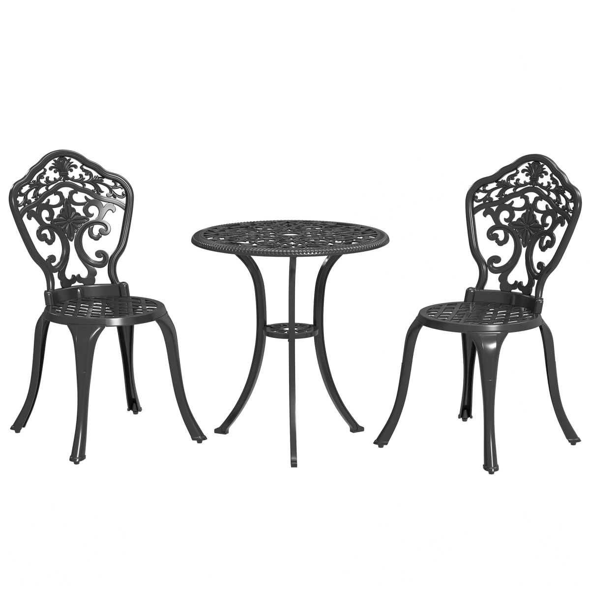 3 PCs Cast Aluminium Bistro Set w Parasol Hole Balcony