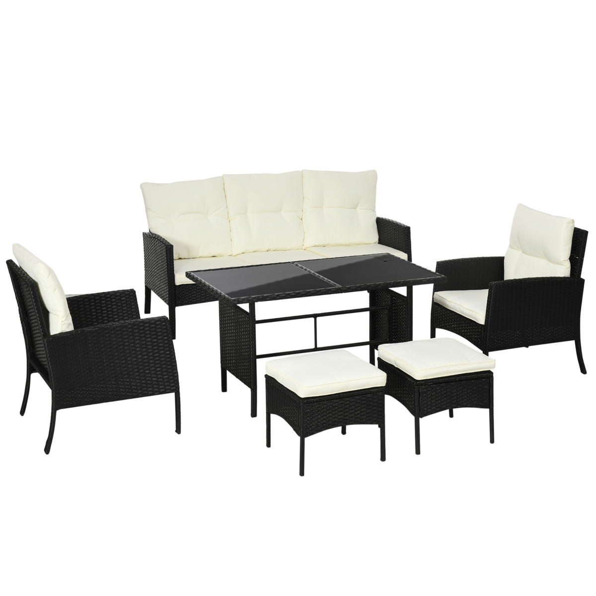 Rattan Garden Furniture Sofa Set 2 Armchairs 2 Footstools Table
