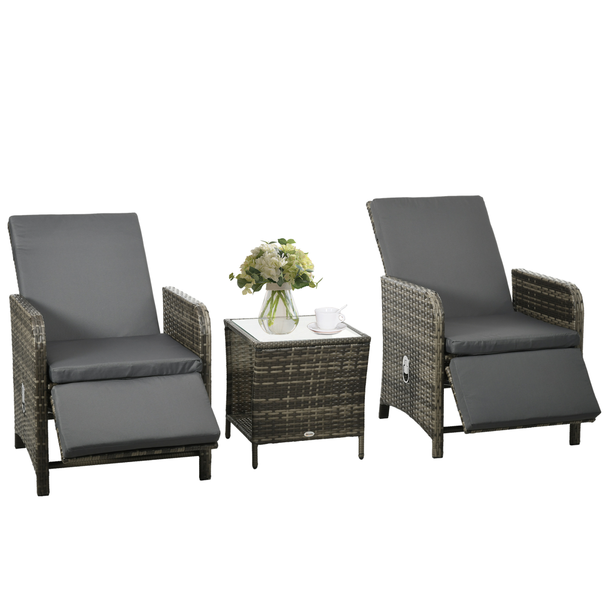 3 Pieces Rattan Bistro Set w Adjustable Backrest Mix