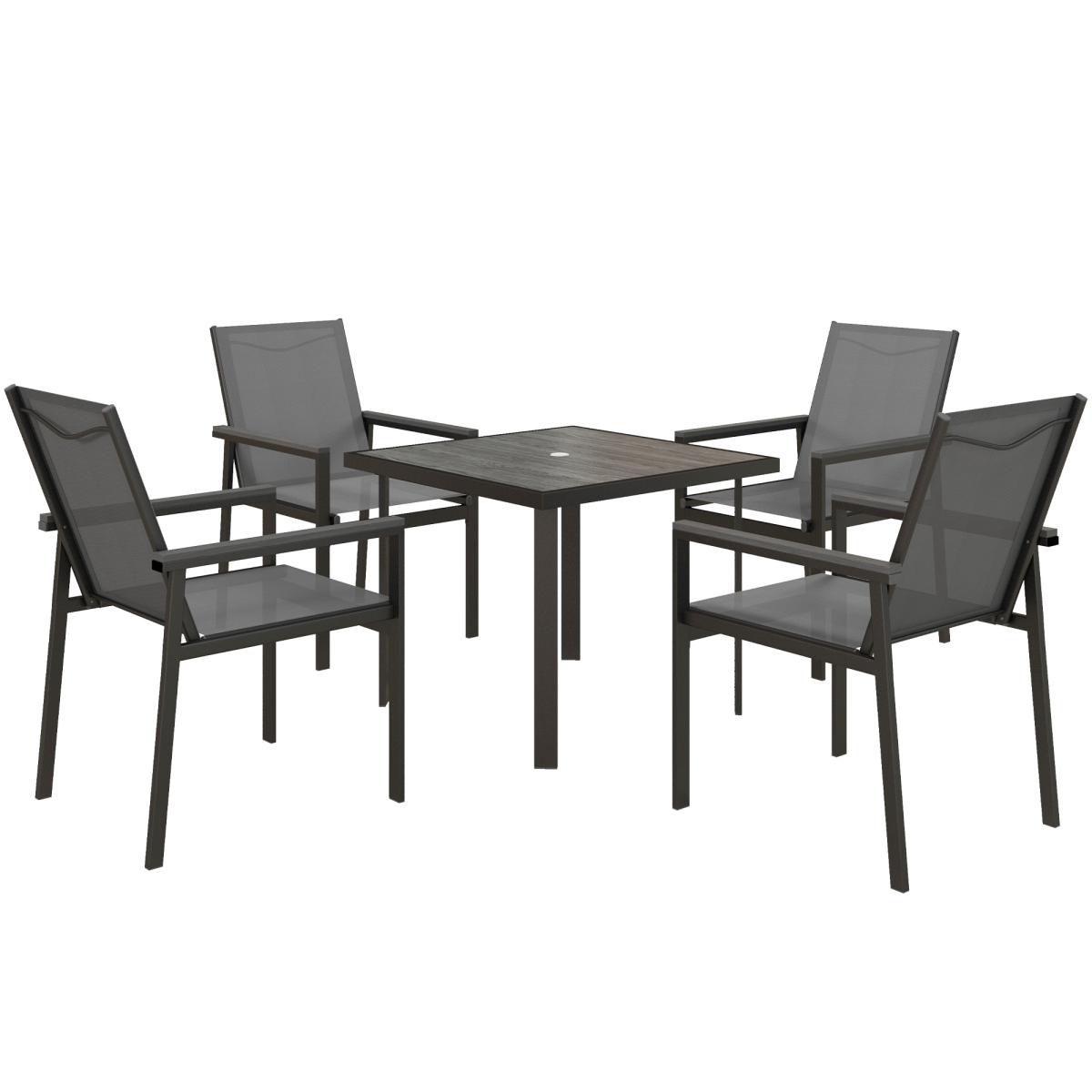 5 Piece Garden Dining Set, Outdoor Table and 4 Chairs, Grey