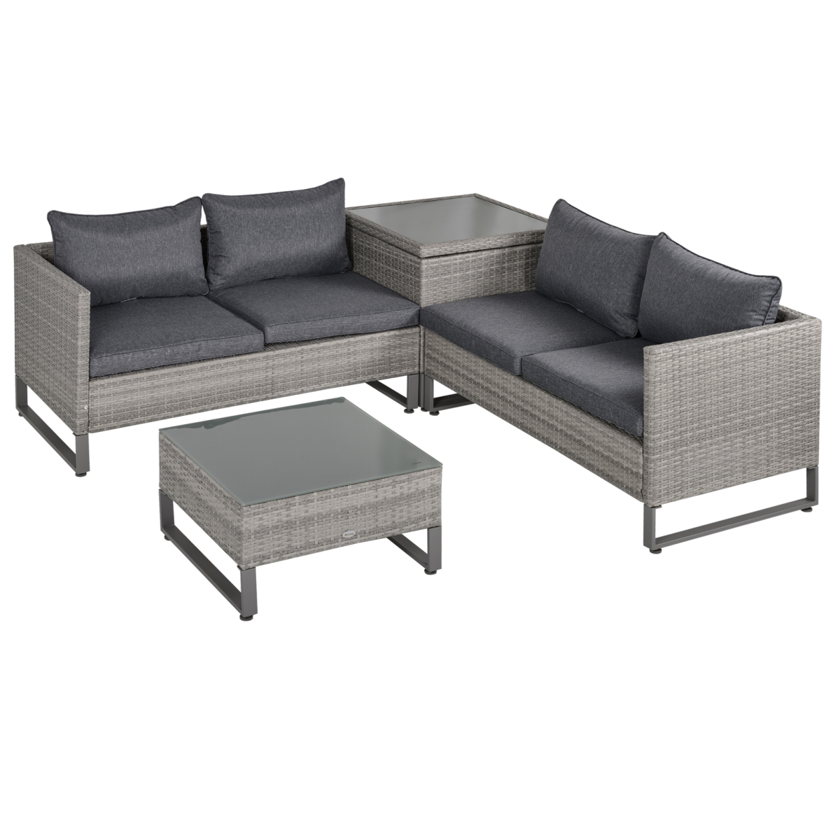4 PCs Rattan Wicker Sofa Set Conservatory Furniture w/ Side Storage Box