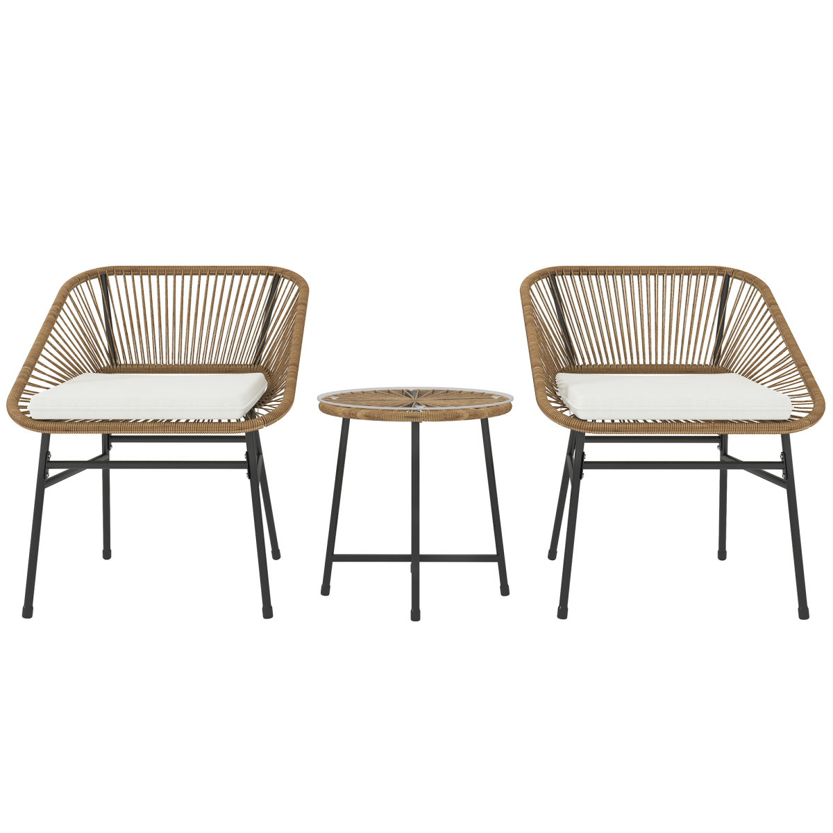 Rattan Bistro Set Small Balcony Furniture Cushion Light Grey
