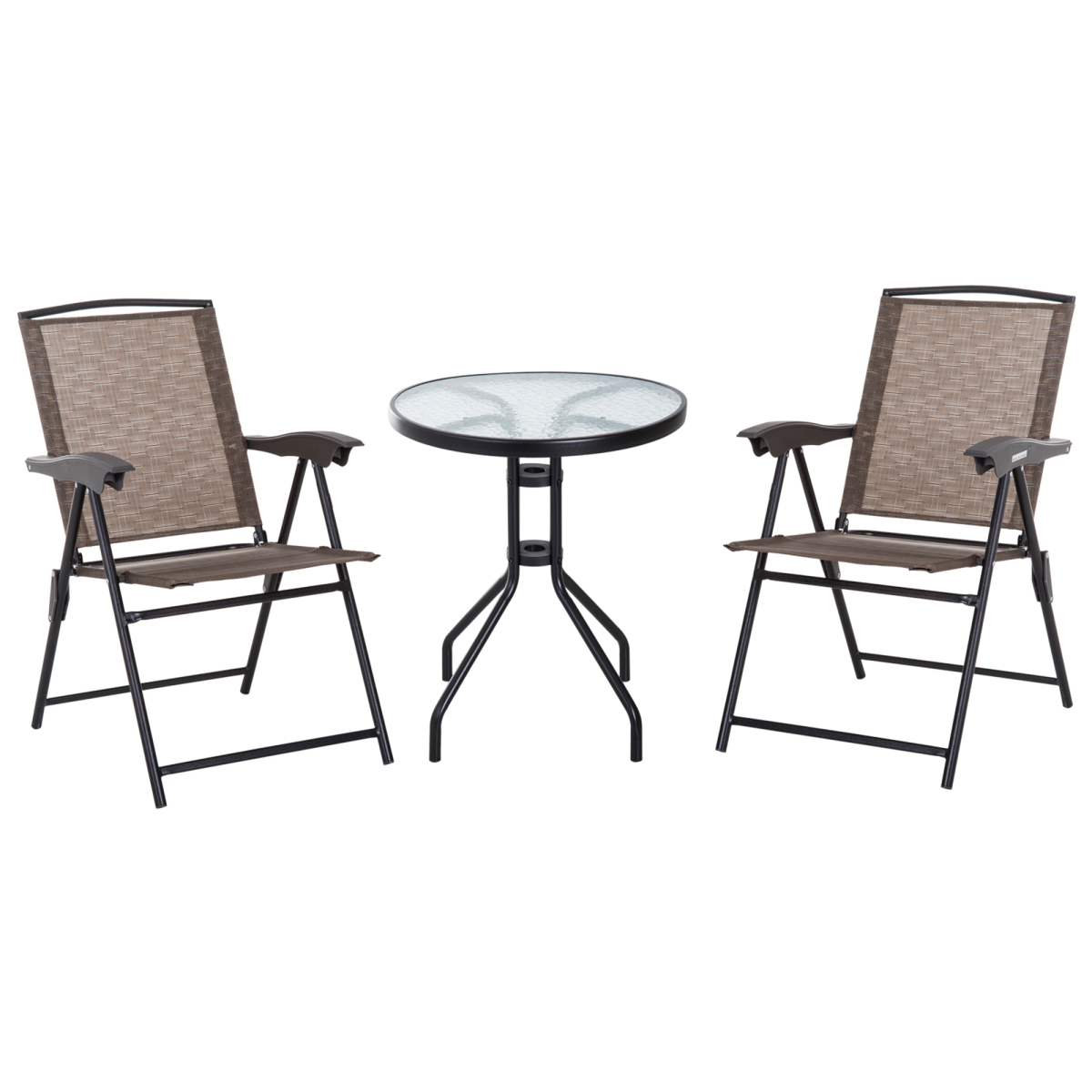 3 PCS Patio Furniture Bistro Set Folding Chairs Tempered Glass Table