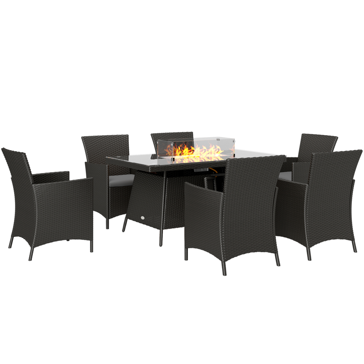 Rattan Dining Set Fire Pit Table Armchairs
