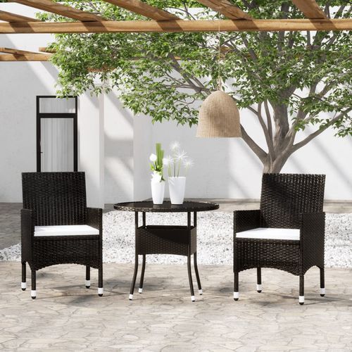 3 Piece Garden Bistro Set Poly Rattan and Tempered Glass Black