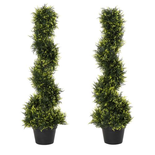 Set Of 2 90cm Artificial Spiral Topiary Trees & Pot Fake Greenery Plant