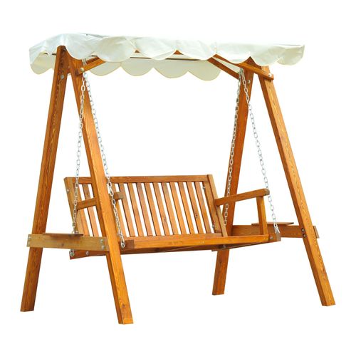 2-Seater Wood Garden Chair Swing Bench Lounger-Cream