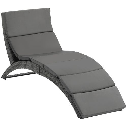 Garden Patio Rattan Wicker Folding Sun Lounger Cushion  Grey