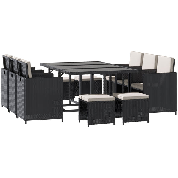 Rattan Dining Set, 11 PC-Black