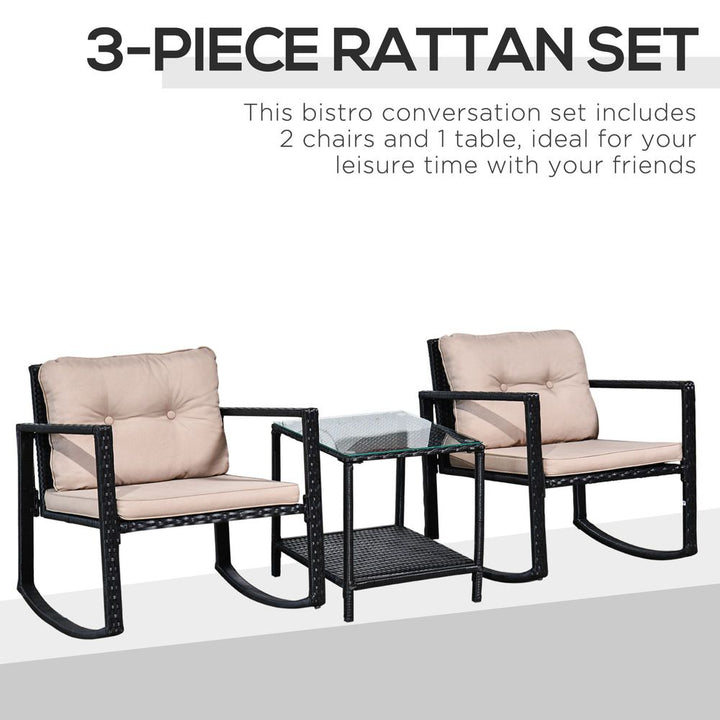 Outsunny Seater Rattan Rocking Set W/Cushion-Black/Beige