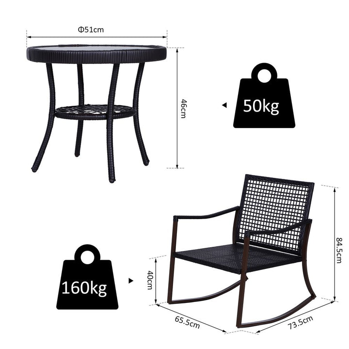  Rocking Chair Bistro Set-Brown/Cream White