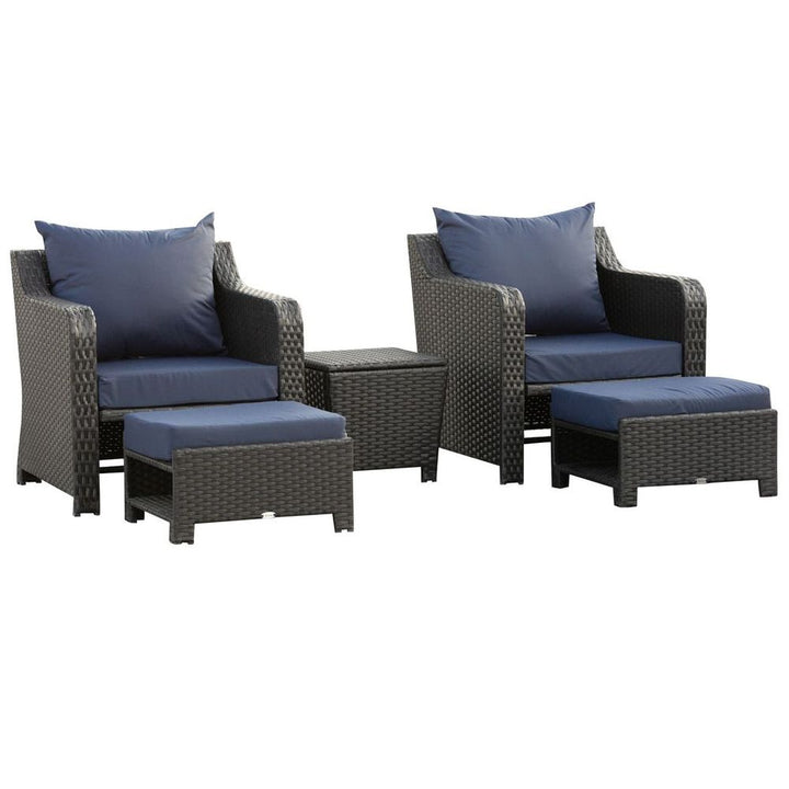  Outdoor Rattan Sofa Set w/ Storage Function Side Table & Ottoman