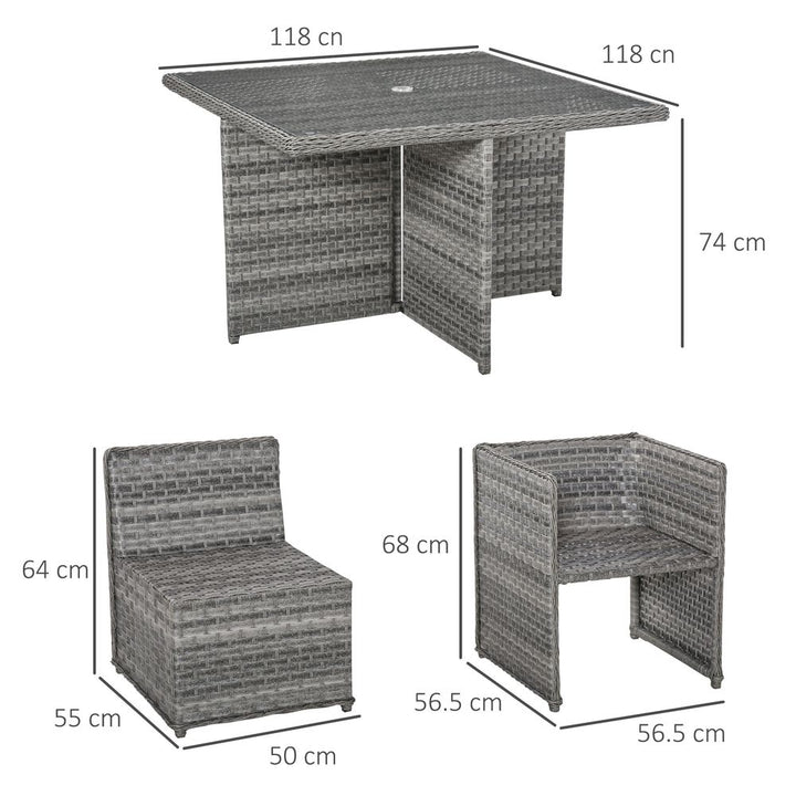  Rattan Dining Table Chair Set -seater Cube Sofa & Umbrella Table Grey