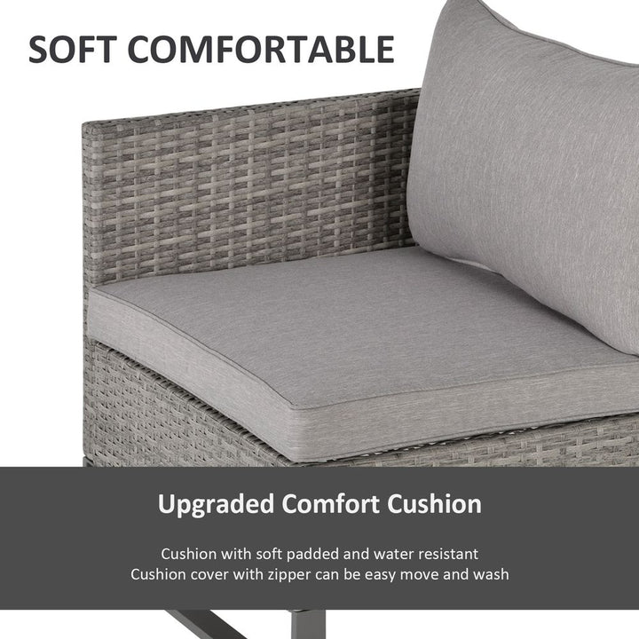  Rattan Sofa Set Lounge Double Sofa Bed & Coffee Table & Footstool Grey