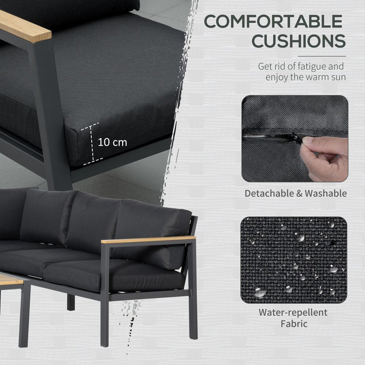  Seater L Shape Aluminium Corner Sofa Set Table, Dark Grey