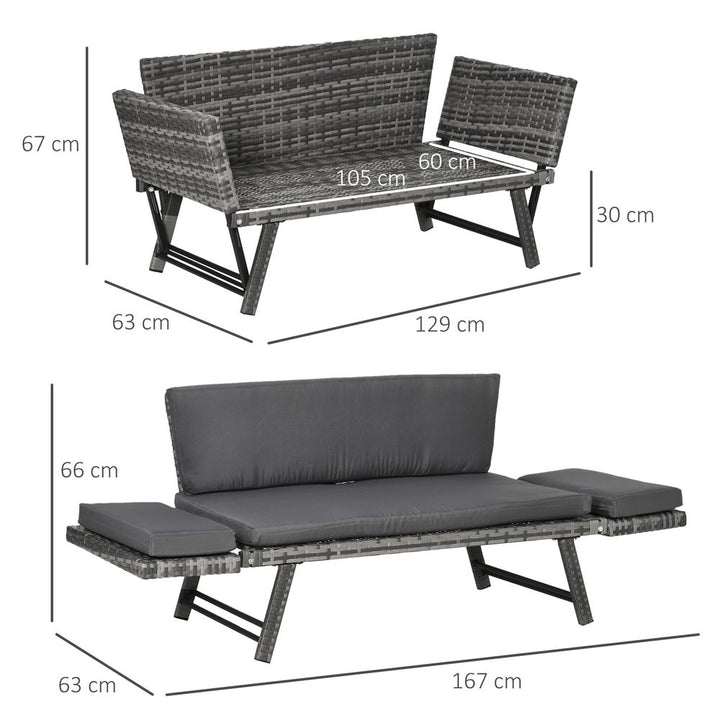  in Rattan Folding Daybed Sofa Grey w/Cushion