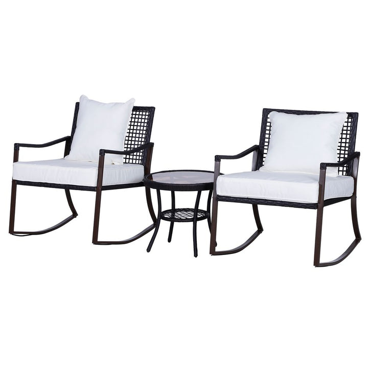  Rocking Chair Bistro Set-Brown/Cream White
