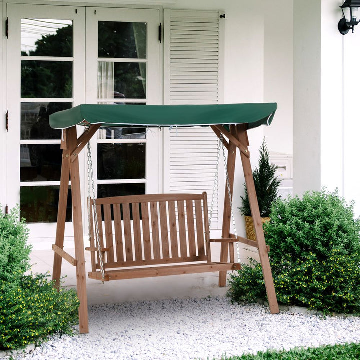 Outsunny Fir Wood -Seater Outdoor Garden Swing Chair w/ Canopy Green