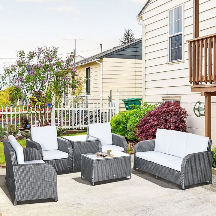 Outsunny Piece Rattan Garden Furniture Set with Sofa, Glass Table, Grey