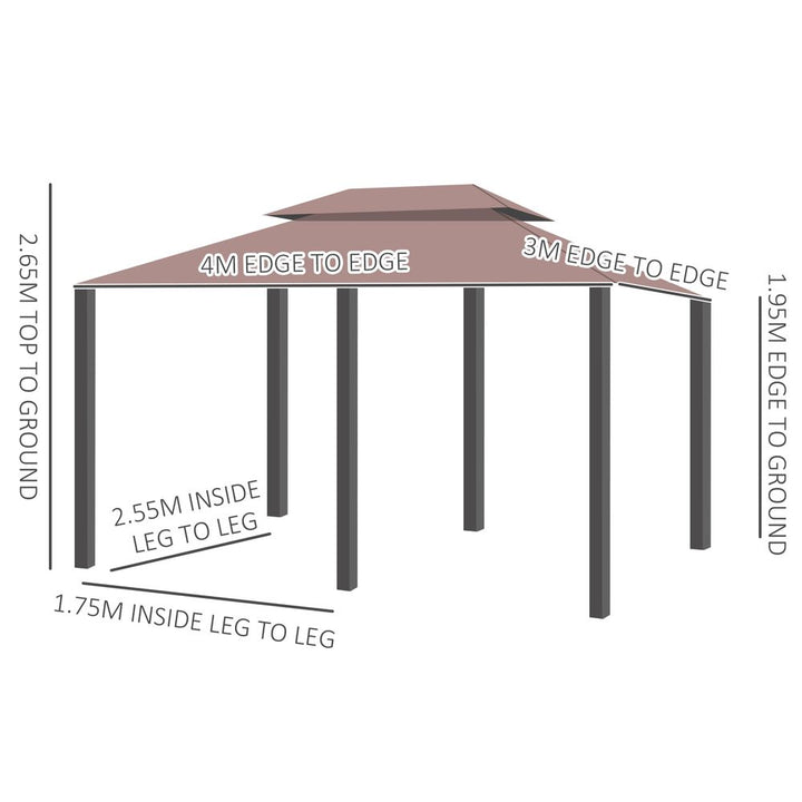 Outsunny Pavilion Steel Frame Garden Gazebo Khaki