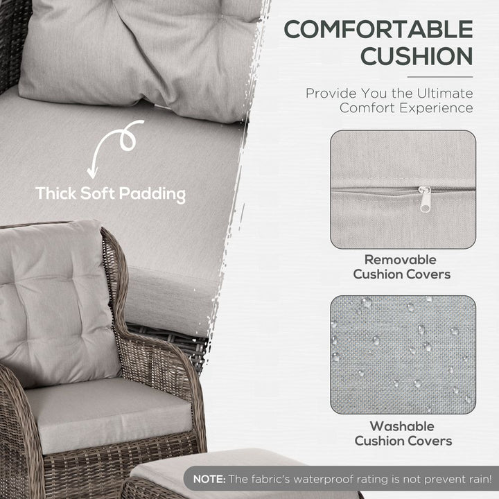  Seater Rattan Sofa Chair & Stool Table SetSet Aluminium Frame Brown