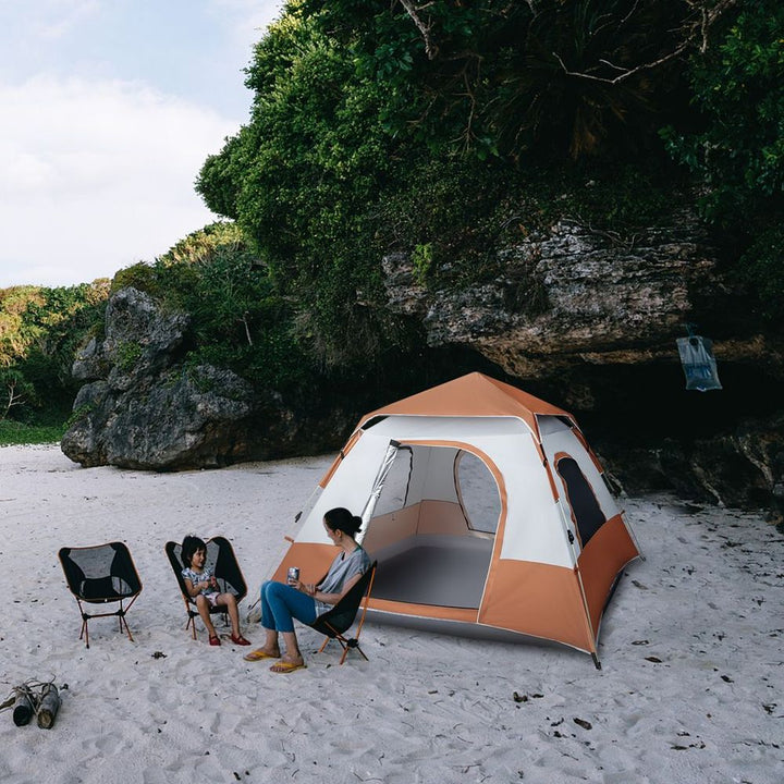 ** Spring Quick Opening Four-Person Family Tent Camping Tent Brown
