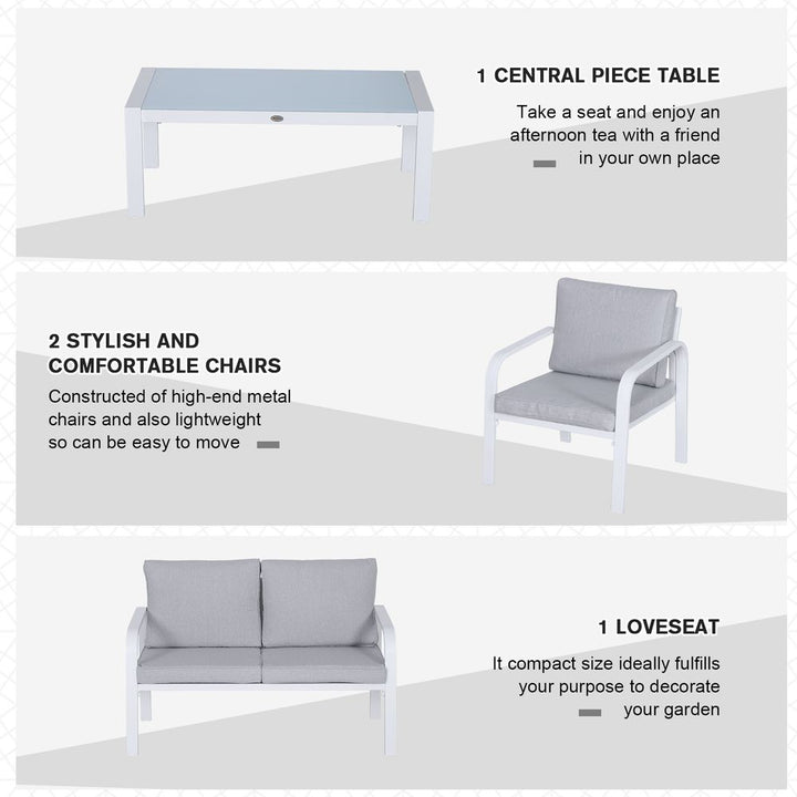 Outsunny -Seater Outdoor PE Rattan Table and Chairs Set White/Grey