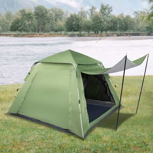 ** Spring Quick Open Four-Person Family Tent Camping Tent Green