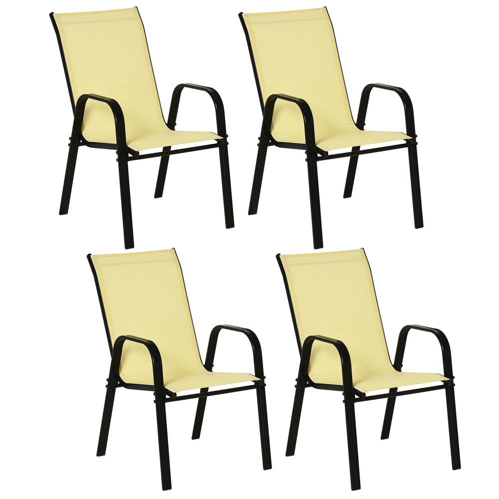 Set 4 Garden Dining Chair Set Outdoor w High Back Armrest Outsunny