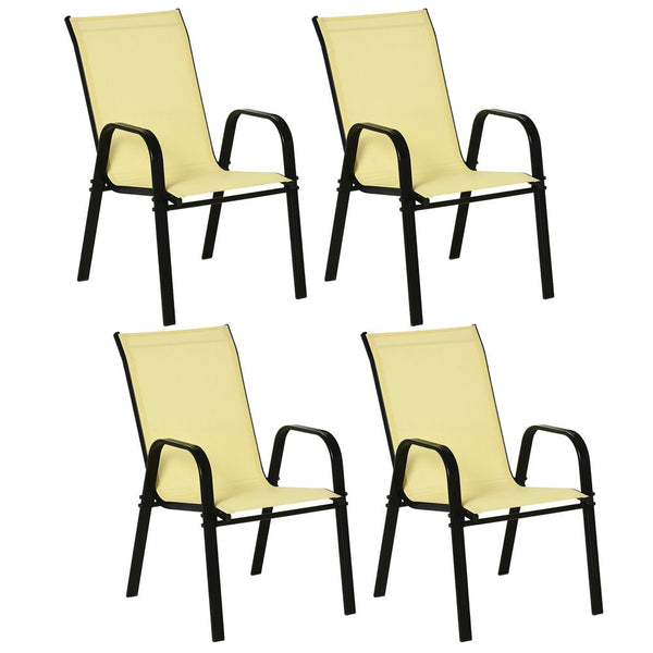 Set of Garden Dining Chair Set Outdoor w/ High Back Armrest Beige Outsunny