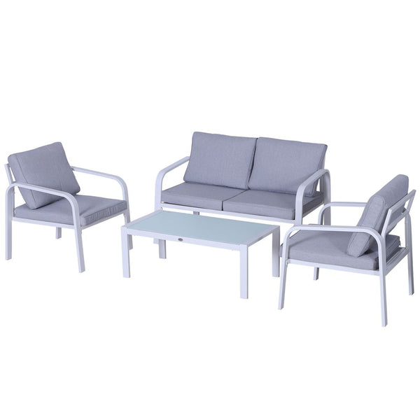 Outsunny -Seater Outdoor PE Rattan Table and Chairs Set White/Grey