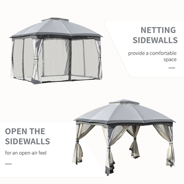 xmetal Gazebo Canopy & Netting Sidewalls & Double Tiered Roof, Grey