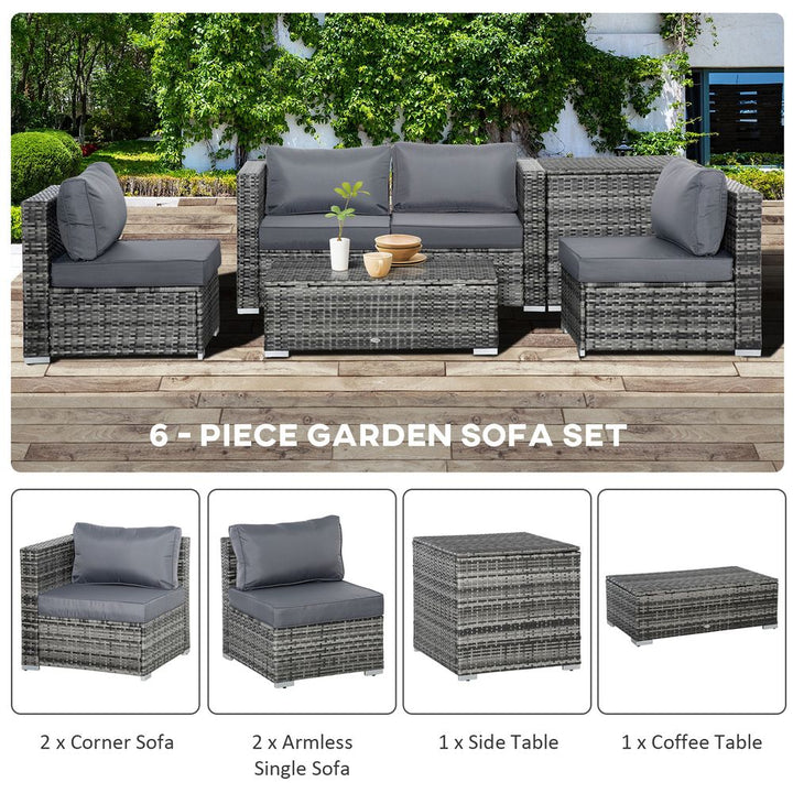 PC Rattan Corner Sofa Set Table w/ Cushion Grey