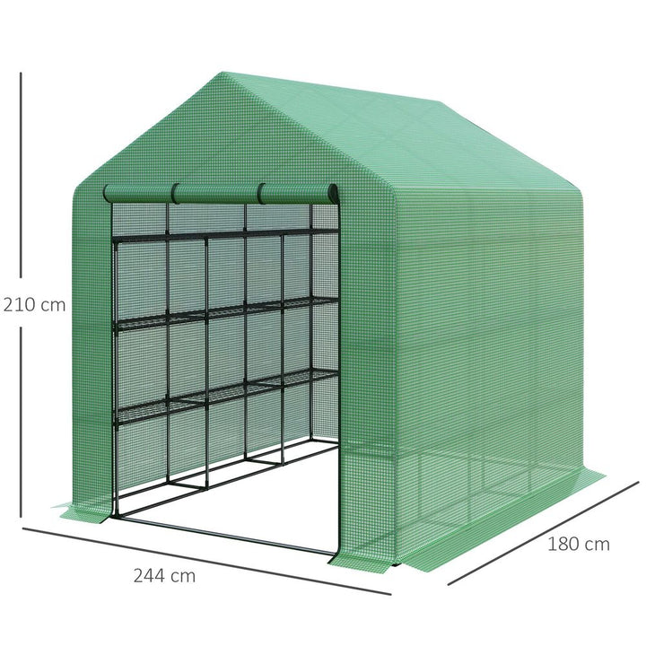 Poly Tunnel Steeple Walk in Greenhouse Removable Cover Shelves 