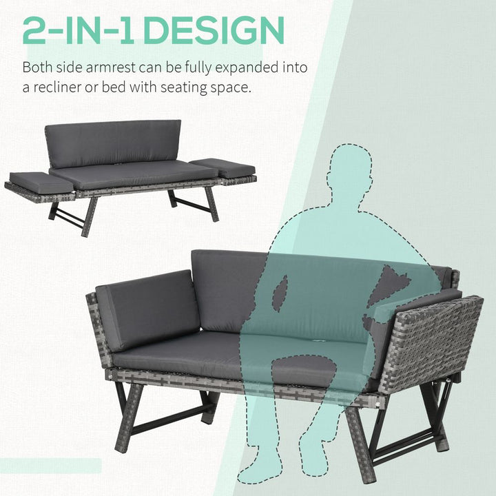  in Rattan Folding Daybed Sofa Grey w/Cushion